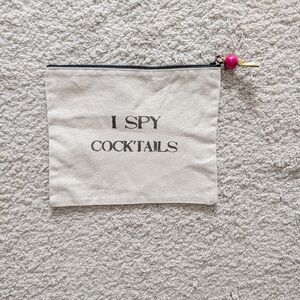 I SPY COCKTAILS Canvas Zip Pouch with Pink Bead